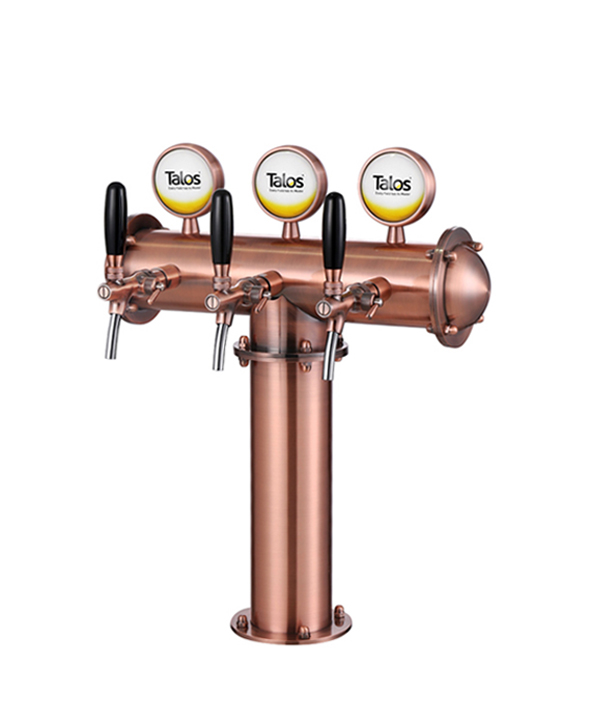 TALOS T Tower Stainless Steel 3 Tap Tower 102mm Beer Dispensing Equipment Draft Beer Tower (Red Bronze, LED)