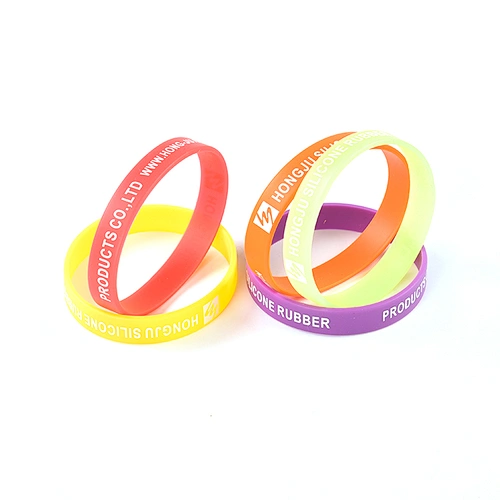 Bulk cheap silk print debossed embossed rubber silicone bracelet with logo print engrave