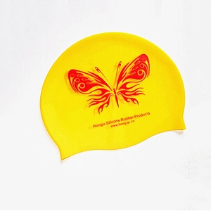 Hongju customized various shape various style silicone rubber waterproof swimming caps for racing