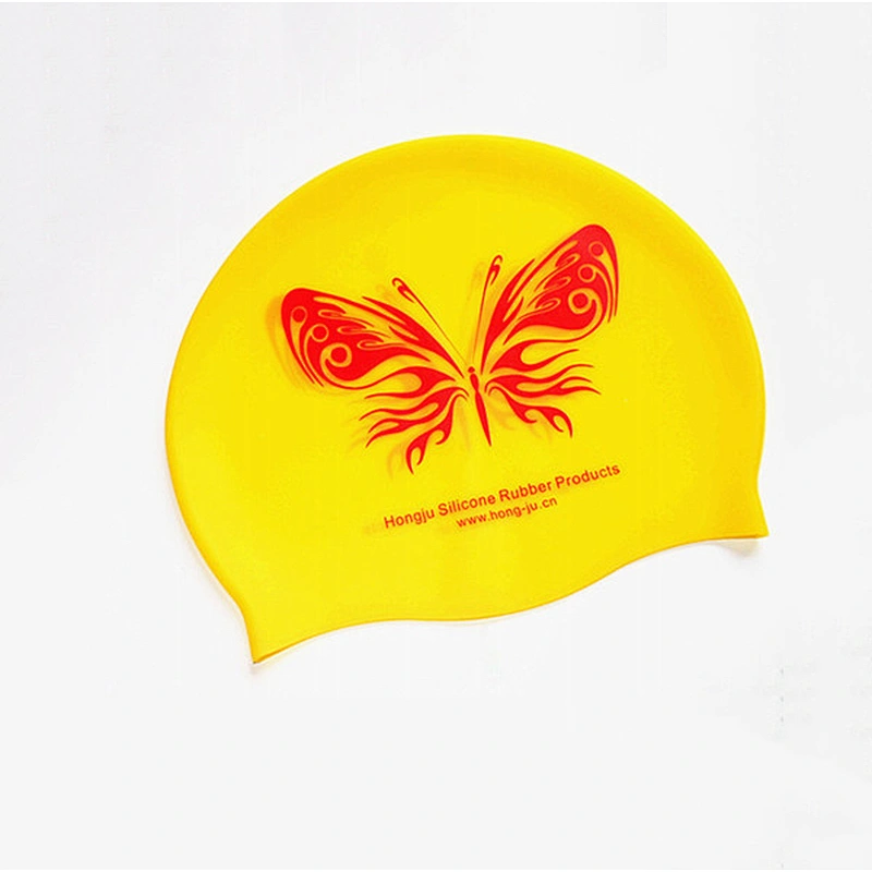 Hongju customized various shape various style silicone rubber waterproof swimming caps for racing