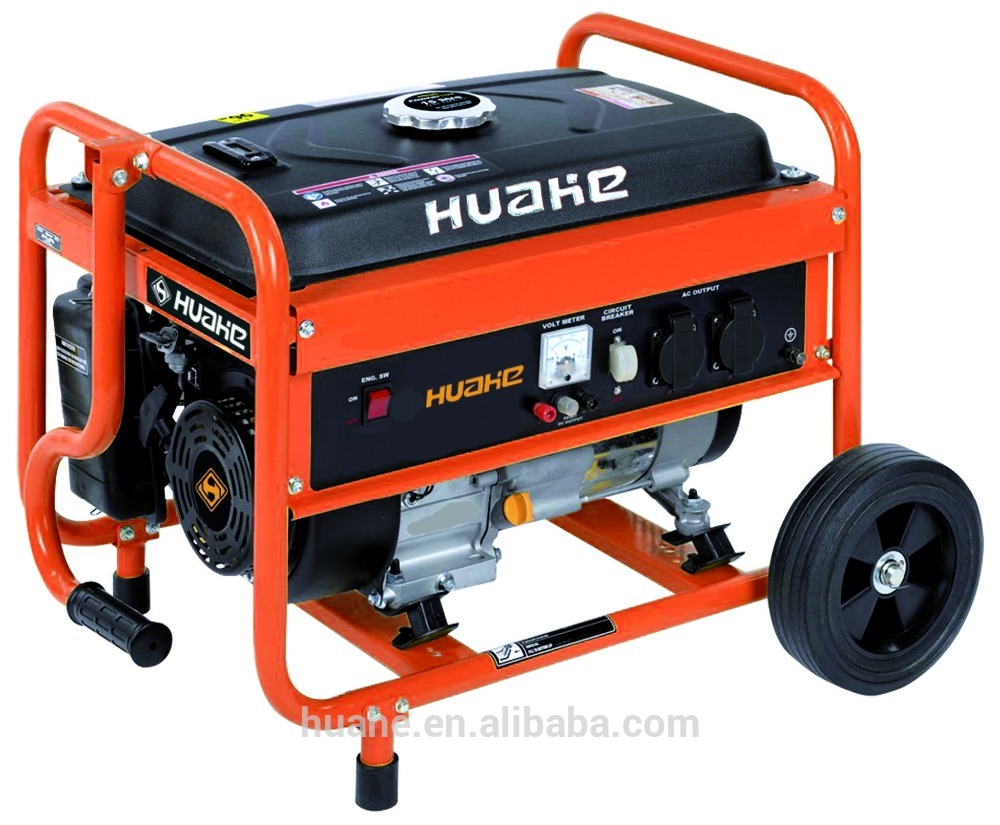 2kw portable gasoline generator manual start single phase with handles and wheels