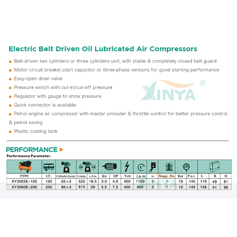 XINYA 3 pistons 400V portable belt driven air compressor (XY3065E-100)