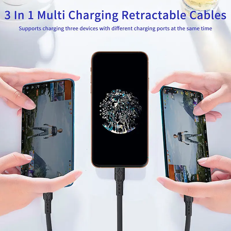 ROHS, CE 3 en 1 cable de carga USB C retráctil portátil