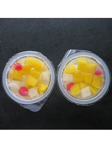 Fruit en tasse au sirop léger poire pêche jaune mandarine origine fruits mélangés