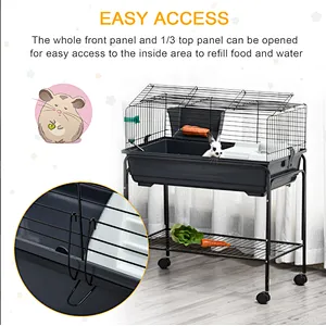 Small Animal Cage Habitat Rolling Hutch for Bunny with Stand Accessories