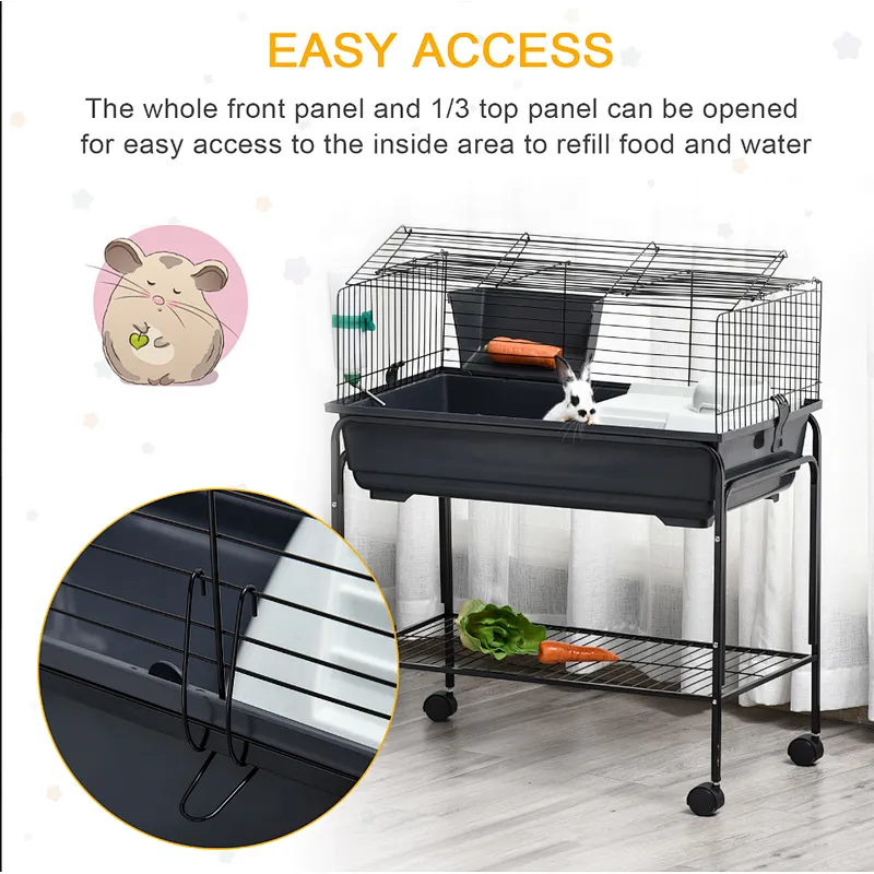 Small Animal Cage Habitat Rolling Hutch for Bunny with Stand Accessories