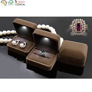Velvet jewellery box with led light jewelry ring holder earrings gift boxes