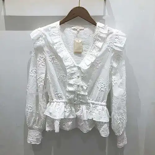 Jacquard Women Long Sleeve Blouse