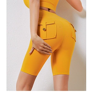 High waist sexy mustard color women's yoga fitness shorts  custom design for traing and outdoor running wear