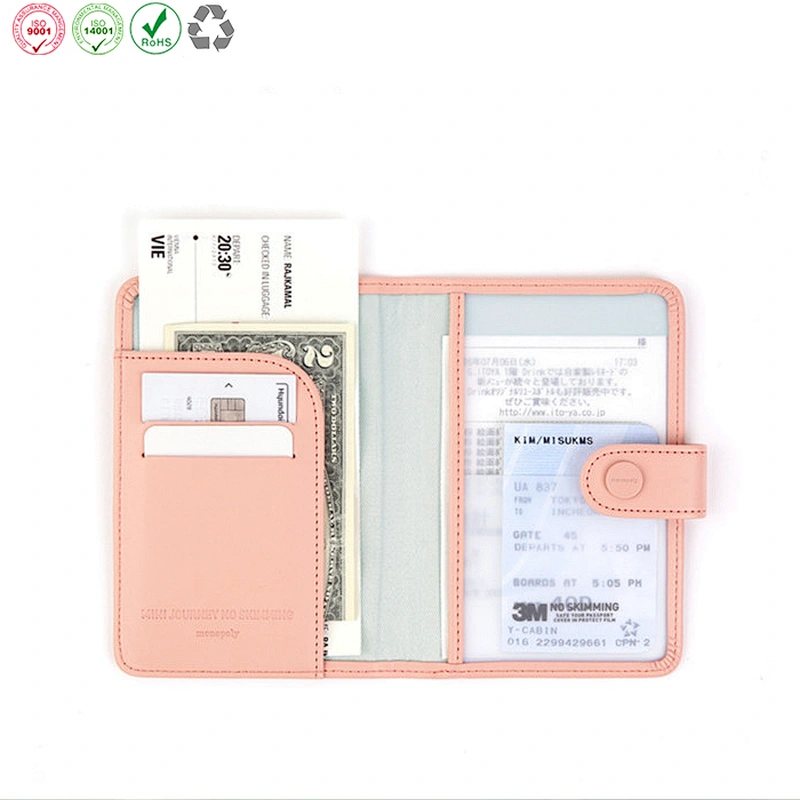Travel Passport Holder Card Leather Cover Case with Snap Button Closure