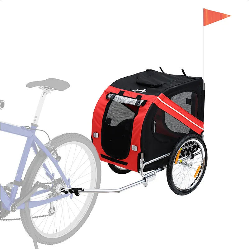 Pet Dog Bike Trailer and Stroller with Red Safety Flag / Type 'A' Hitch and Leash Hook - Red / Black