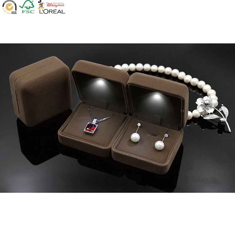 Velvet jewellery box with led light jewelry ring holder earrings gift boxes