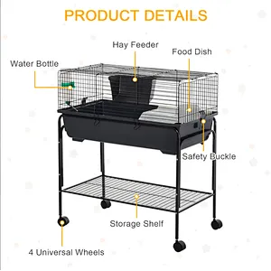 Small Animal Cage Habitat Rolling Hutch for Bunny with Stand Accessories