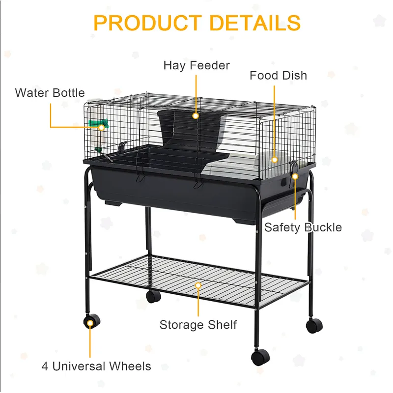 Small Animal Cage Habitat Rolling Hutch for Bunny with Stand Accessories