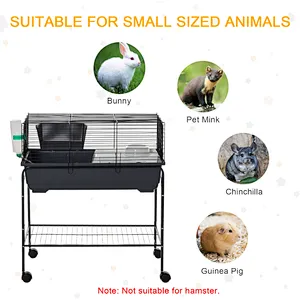 Small Animal Cage Habitat Rolling Hutch for Bunny with Stand Accessories