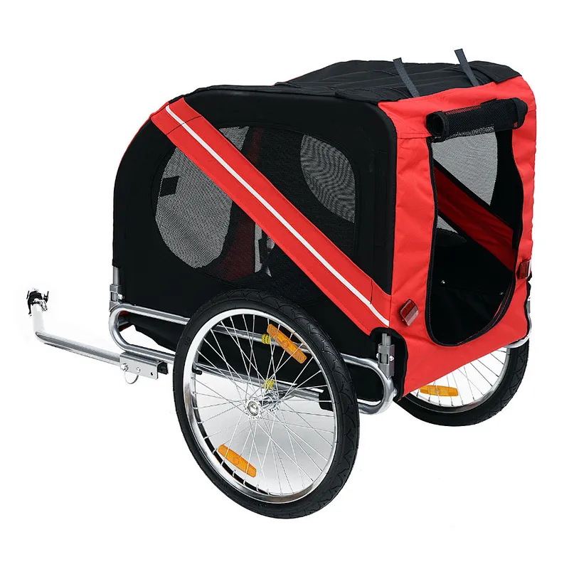 Pet Dog Bike Trailer and Stroller with Red Safety Flag / Type 'A' Hitch and Leash Hook - Red / Black