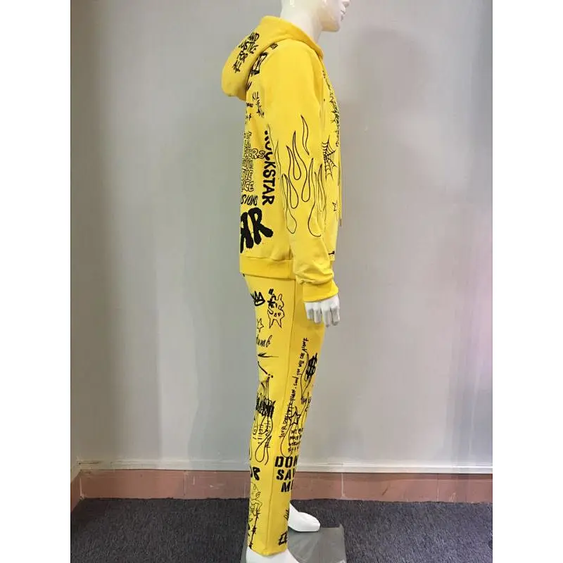 Men's fashion cool high quality full printing hoodie set with pants