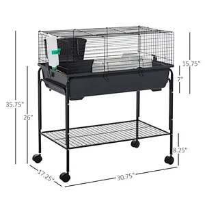 Small Animal Cage Habitat Rolling Hutch for Bunny with Stand Accessories