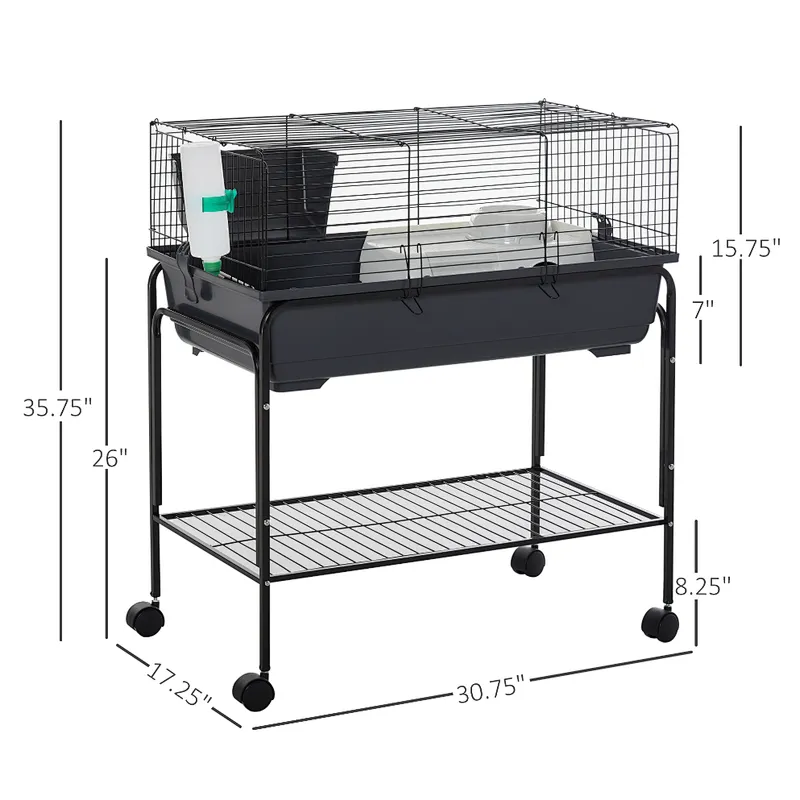 Small Animal Cage Habitat Rolling Hutch for Bunny with Stand Accessories