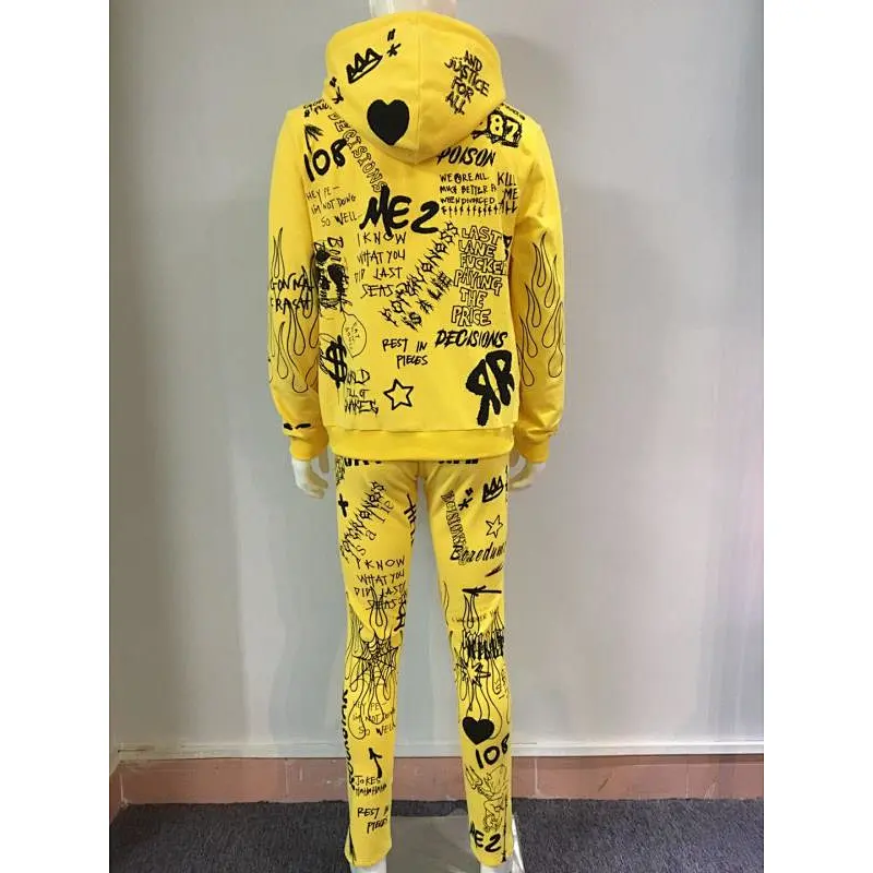 Men's fashion cool high quality full printing hoodie set with pants