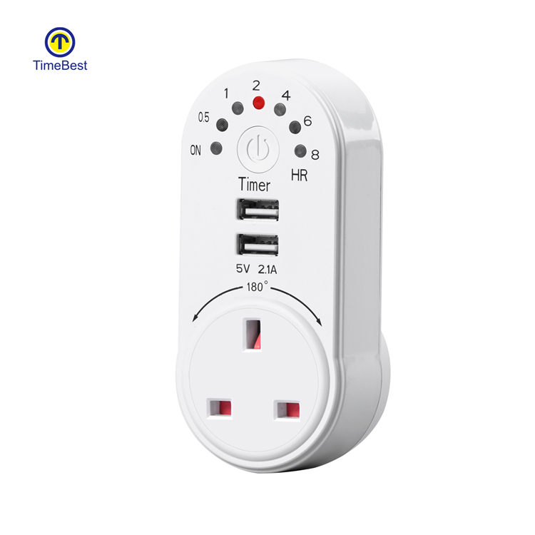 0.5-8 Hours Timer USB Travel Adapter Countdown Socket With USB Port