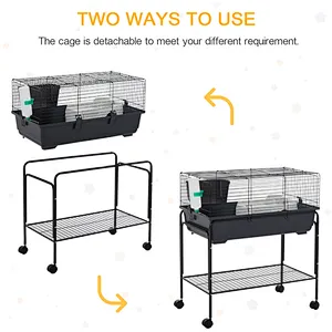 Small Animal Cage Habitat Rolling Hutch for Bunny with Stand Accessories