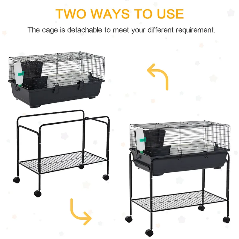 Small Animal Cage Habitat Rolling Hutch for Bunny with Stand Accessories