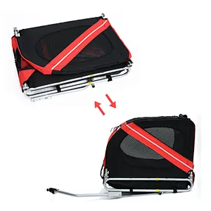 Pet Dog Bike Trailer and Stroller with Red Safety Flag / Type 'A' Hitch and Leash Hook - Red / Black