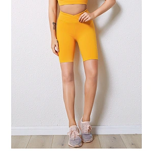 High waist sexy mustard color women's yoga fitness shorts  custom design for traing and outdoor running wear