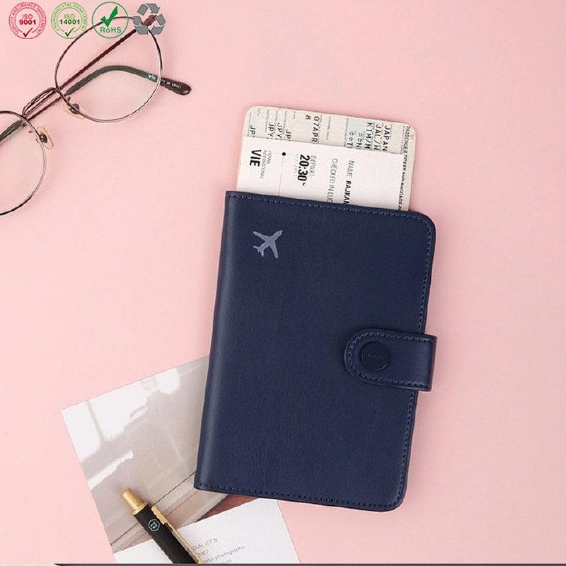 Travel Passport Holder Card Leather Cover Case with Snap Button Closure