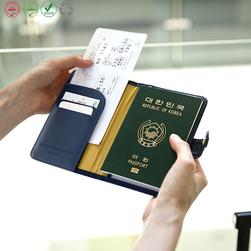 Travel Passport Holder Card Leather Cover Case with Snap Button Closure