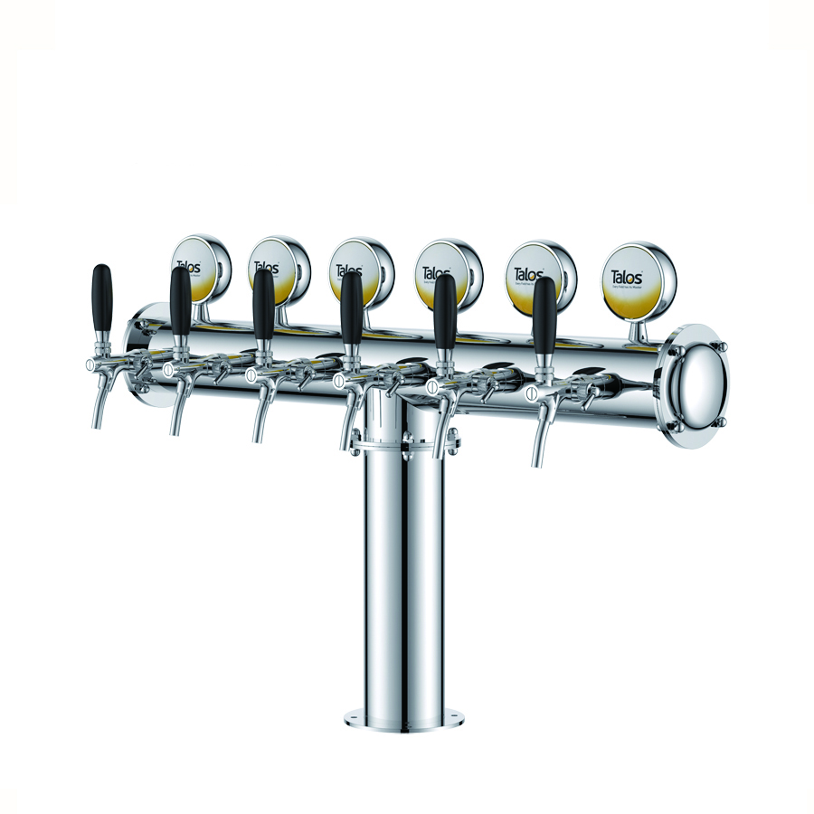 TALOS T Tower Stainless Steel 6 Tap Tower 102mm Beer Dispensing Equipment Draft Beer Tower (Polished, LED)
