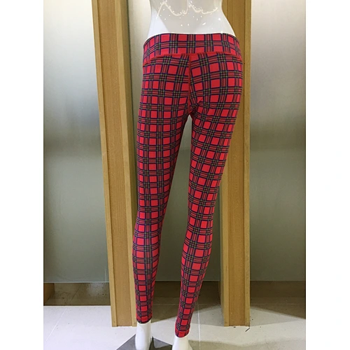 Women's high waist elastic with classic checks printing sports yoga fitness leggings