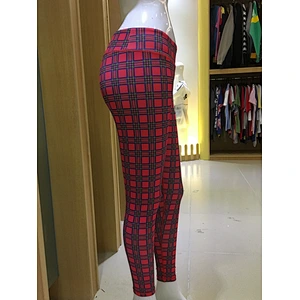 Women's high waist elastic with classic checks printing sports yoga fitness leggings