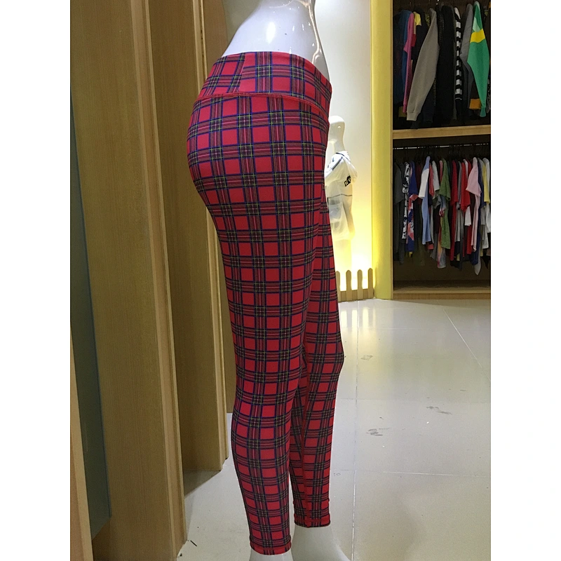 Women's high waist elastic with classic checks printing sports yoga fitness leggings
