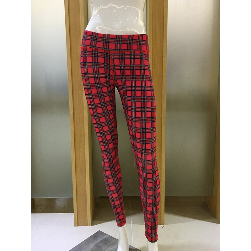 Women's high waist elastic with classic checks printing sports yoga fitness leggings