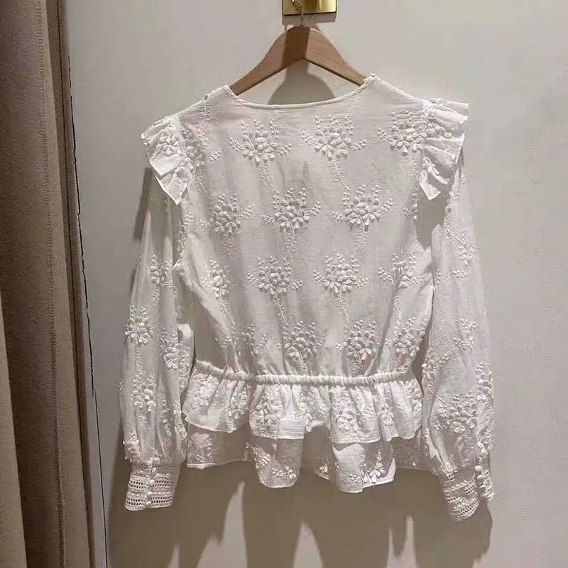 Jacquard Women Long Sleeve Blouse