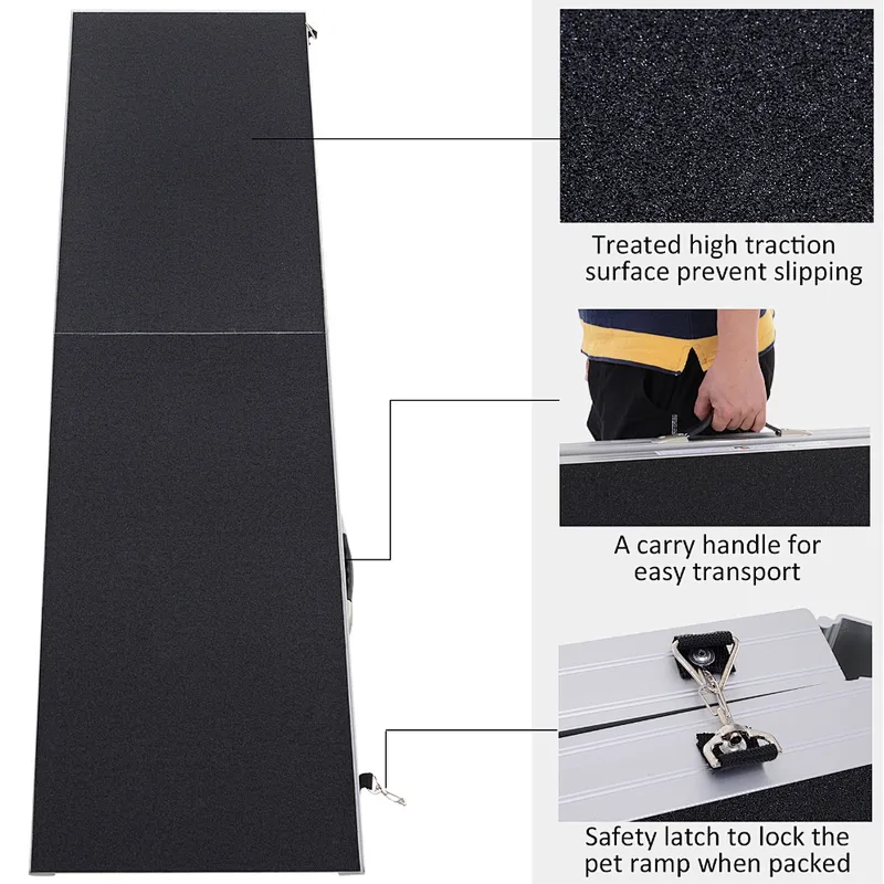 96” Portable Bi-Fold Folding Pet Ramp for Large Dogs Car Truck SUV