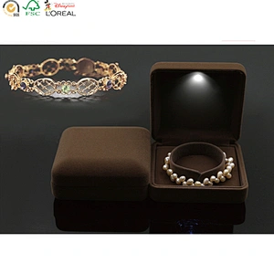 Velvet jewellery box with led light jewelry ring holder earrings gift boxes