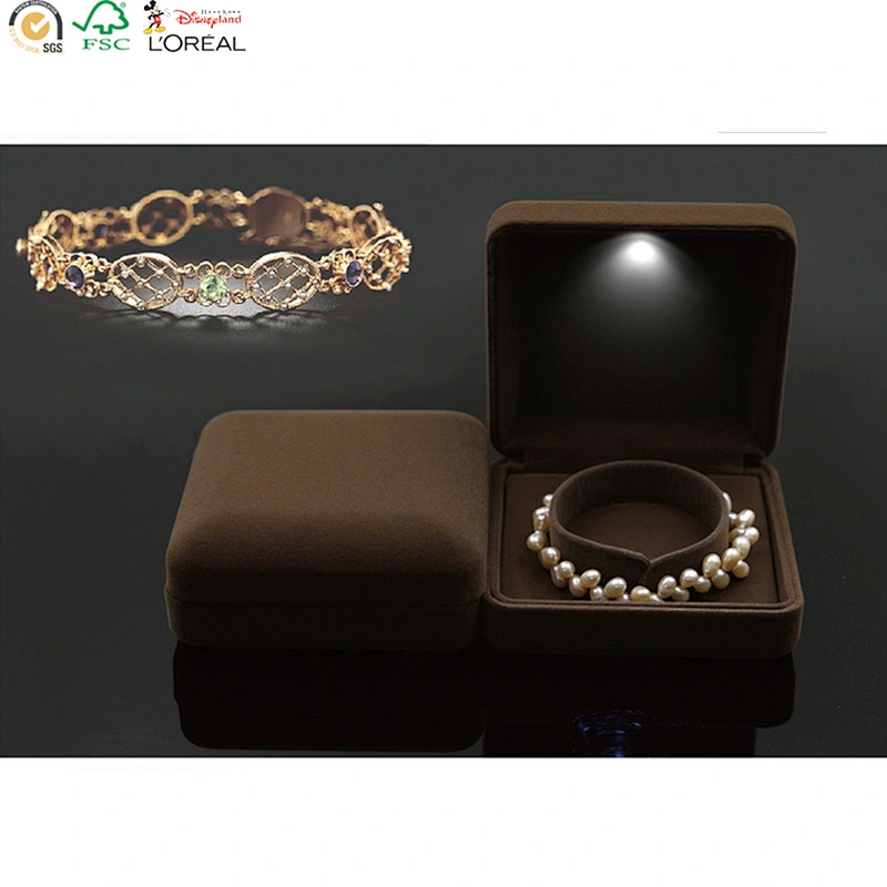 Velvet jewellery box with led light jewelry ring holder earrings gift boxes