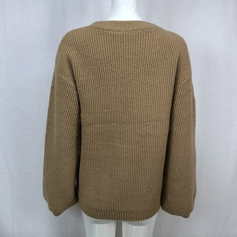 70%Acrylic 23% nylon 7% spandex knitwear pocket solid color thick women ladies sweater