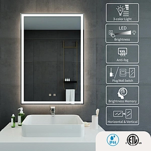 Bathroom Dimmable LED Bathroom Mirror With Even Light Distribution Touch Sensor HC2016