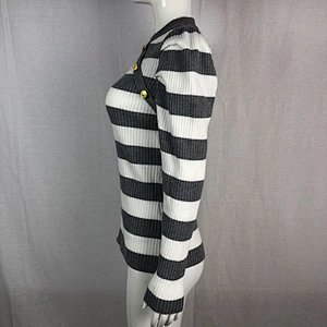 68%viscose 32%nylon striped round neck thin basic ladies sweater with buttons
