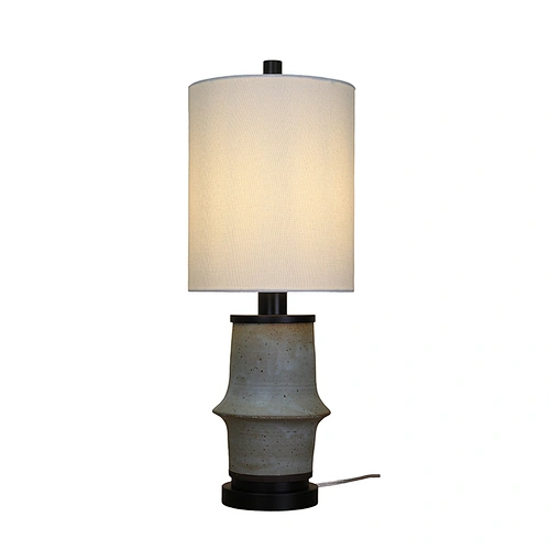 Gray ceramic with white linen shade table lamp