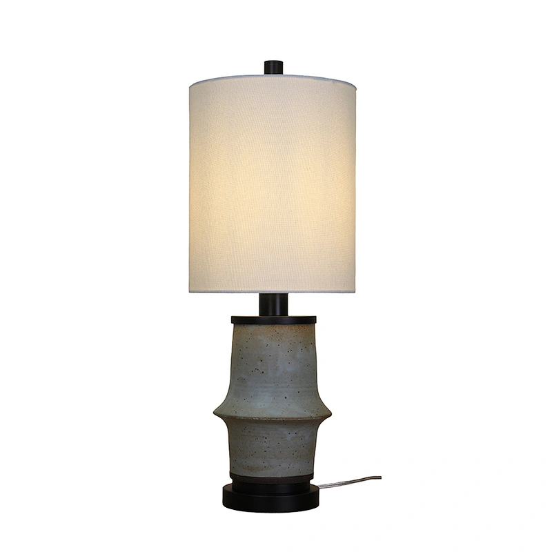 Gray ceramic with white linen shade table lamp