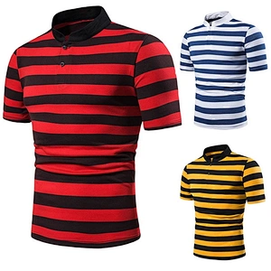 Men's custom made cotton piqu casual breathable striped short sleeves Polo Shirt