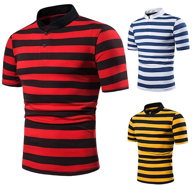Men's custom made cotton piqu casual breathable striped short sleeves Polo Shirt