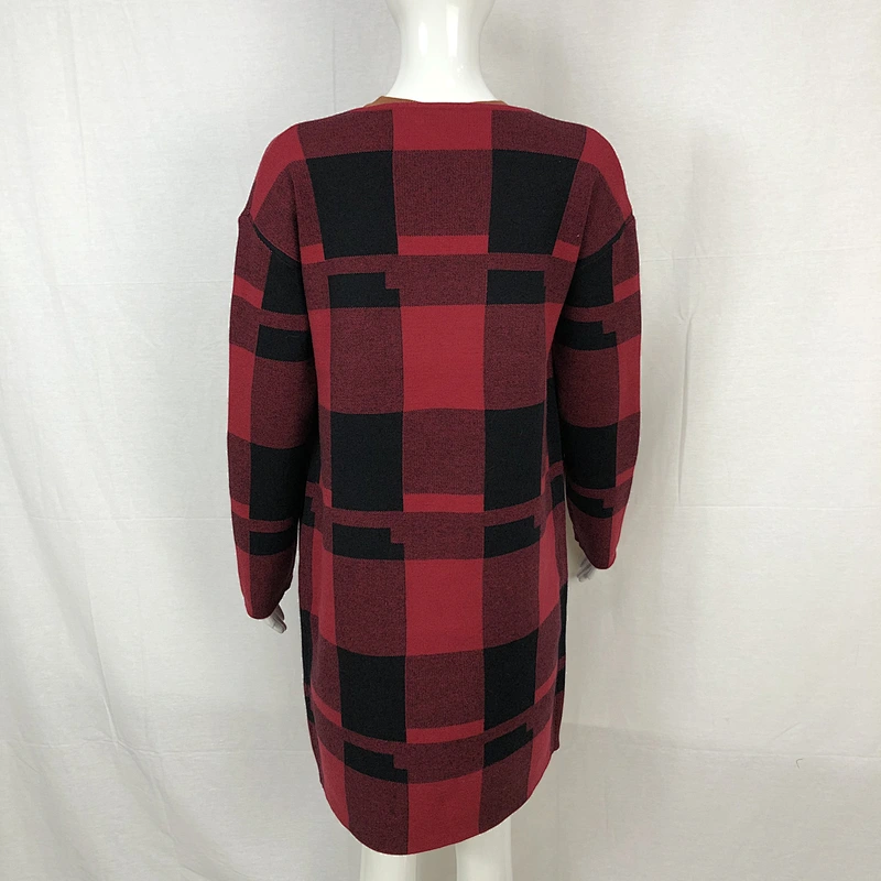 Spring 68% viscose 32% nylon liesure women classic plaid sweater cardigan for ladies