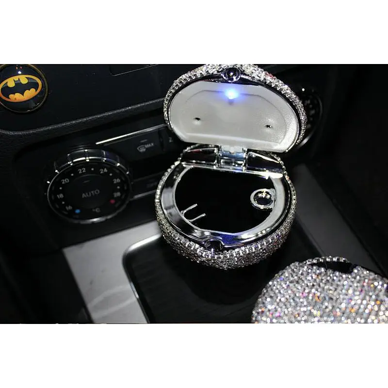 Car ashtray with led light Diamond-mounted bling with flags spinning union metal portable cigarette smoking tobacco bin
