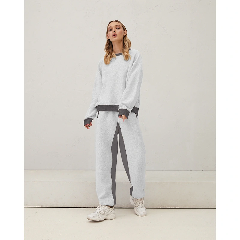Women's terry fabric sports screw collar shirt with pants set